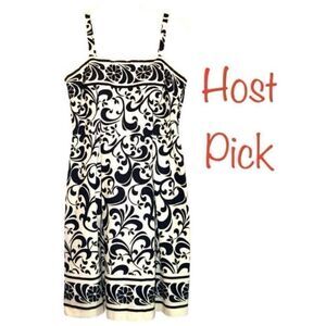 Madison Leigh Floral Cotton Sun Dress in Cream/Navy Blue Women’s 12P